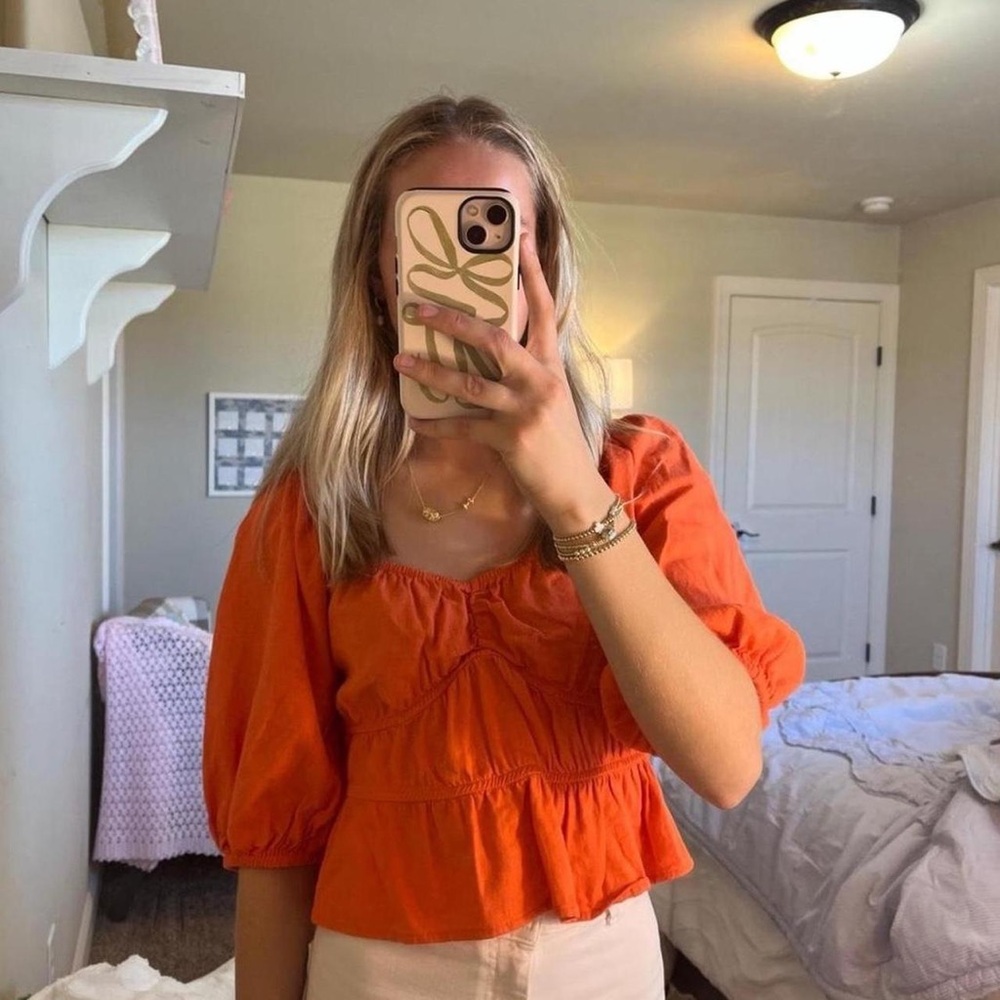 NWOT A New Day Puff Elbow Sleeve Linen Shirt